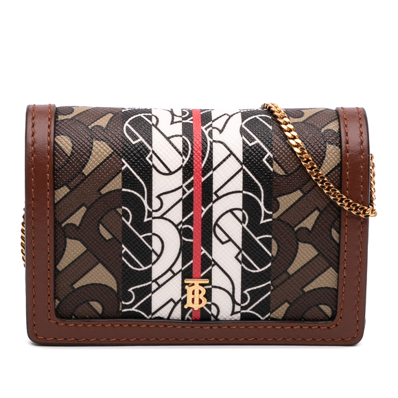 Pre-Loved Burberry Monogram Stripe E-Canvas Jessie TB Wallet On Chain - Picture 1 of 11